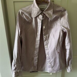 Victoria Beckham Lavender and White Striped Button-Up Blouse